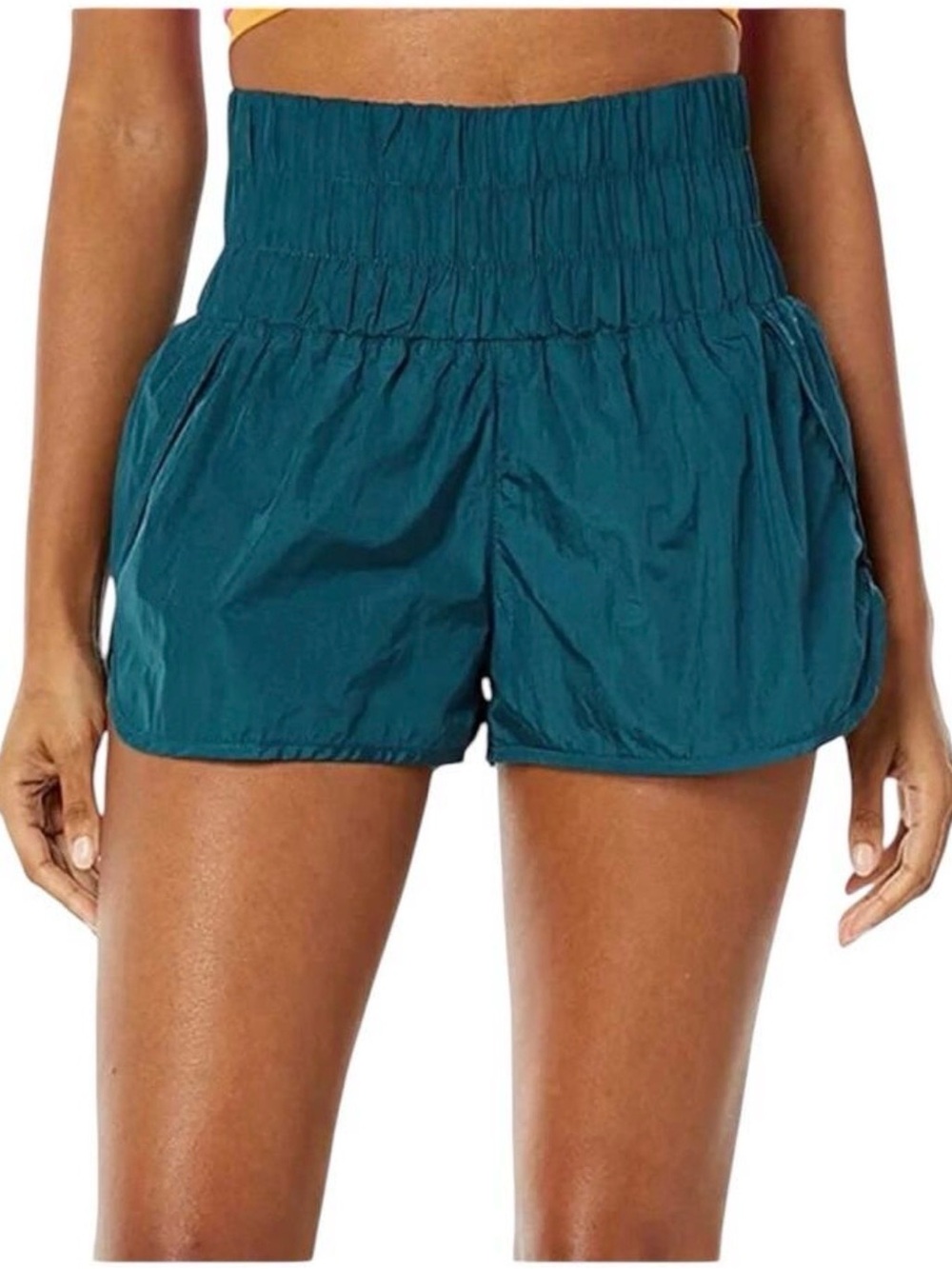 Free People Teal Smocked Waist Athletic Shorts